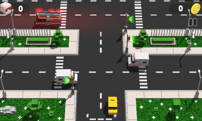 Crazy Taxi gameplay showing a taxi picking up passengers at a roadside stop.